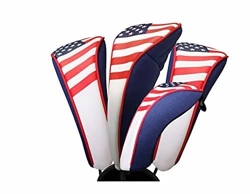 Majek USA Patriot Golf Zipper Head Covers 1 3 5 H Driver Hybrid Fairway | Patriotic Neoprene Golf Club Covers thumbnail 1