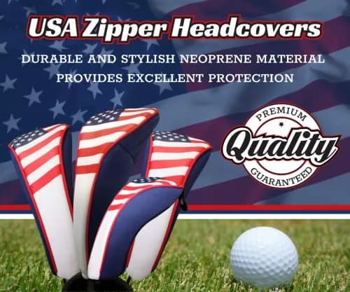Majek USA Patriot Golf Zipper Head Covers 1 3 5 H Driver Hybrid Fairway | Patriotic Neoprene Golf Club Covers thumbnail 2