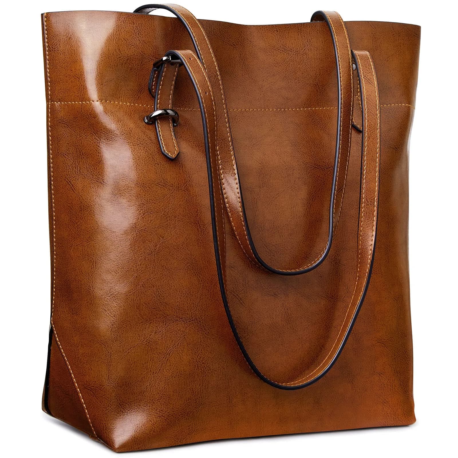 S-ZONE Vintage Genuine Leather Tote Shoulder Bag Large Capacity | Elegant & Durable — Brown