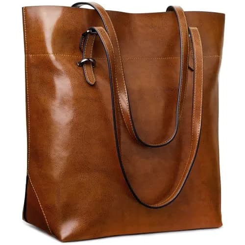 S-ZONE Vintage Genuine Leather Tote Shoulder Bag Large Capacity | Elegant & Durable thumbnail 1