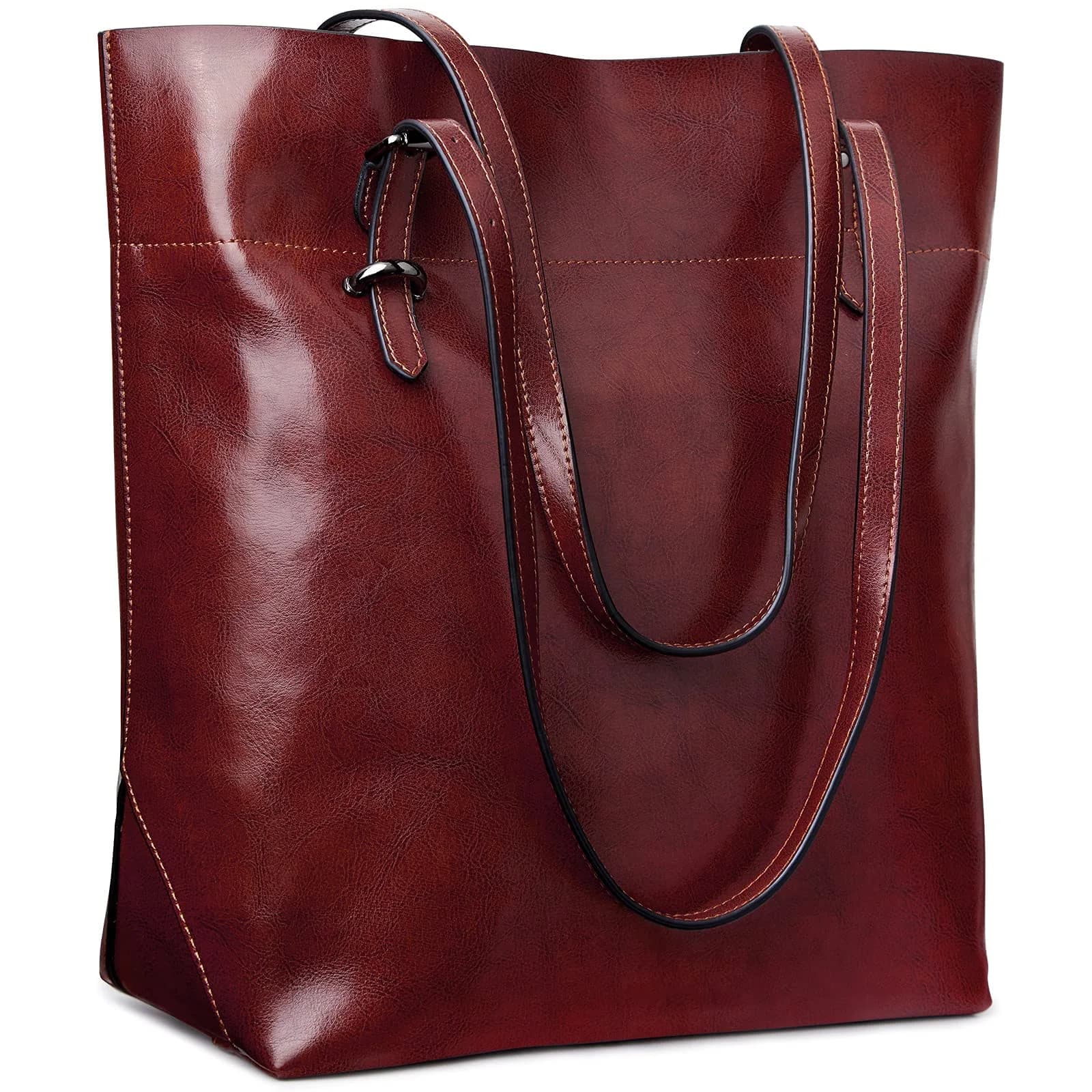S-ZONE Vintage Genuine Leather Tote Shoulder Bag Large Capacity | Elegant & Durable — Wine - main product image