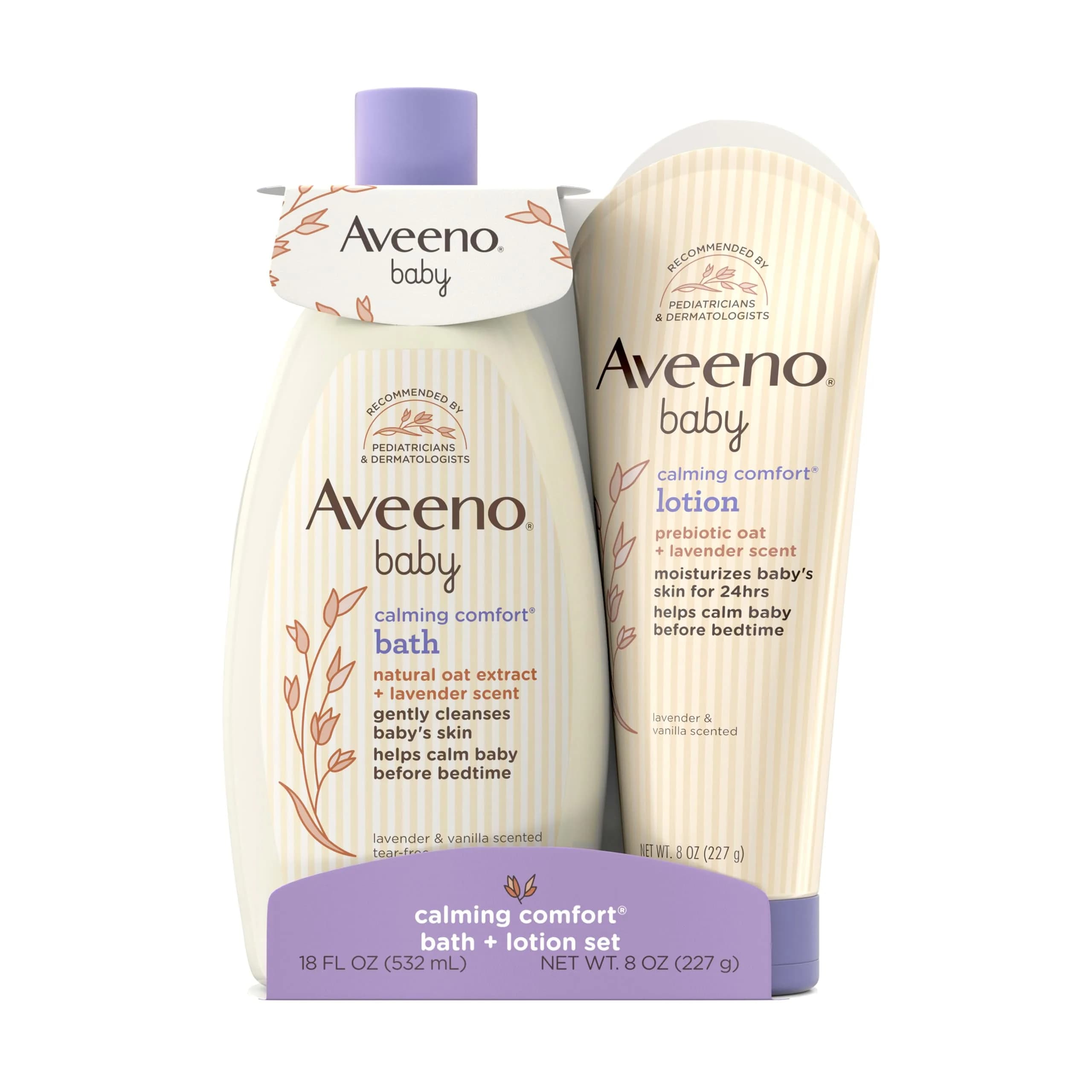 Aveeno Baby Calming Comfort Bath & Lotion Set, 2 Items | Soothing Lavender & Vanilla for Sensitive, Dry Skin