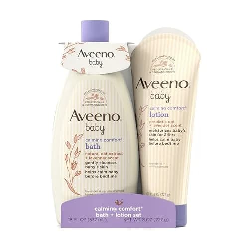 Aveeno Baby Calming Comfort Bath & Lotion Set, 2 Items | Soothing Lavender & Vanilla for Sensitive, Dry Skin thumbnail 1