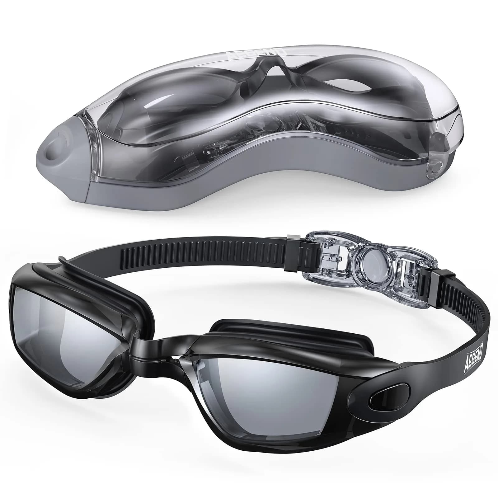 Aegend Swim Goggles, No Leaking Full Protection Adult Youth | 180° Panoramic Clear View — All Black