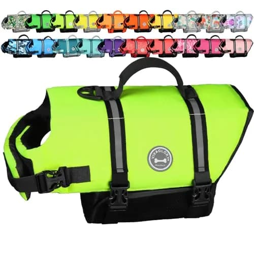 VIVAGLORY Dog Life Vest Rip Stop M Bright Yellow | Buoyant & Reflective for Water Safety thumbnail 1