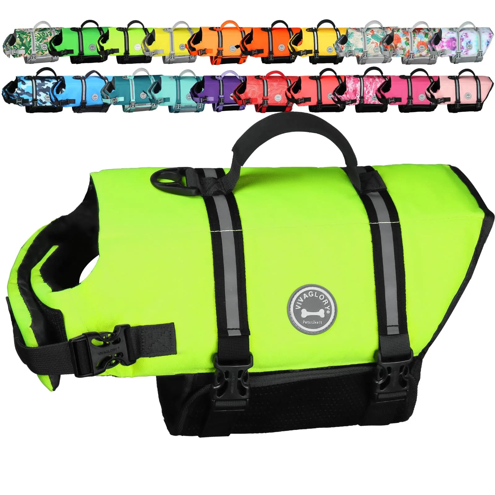 VIVAGLORY Dog Life Vest Rip Stop M Bright Yellow | Buoyant & Reflective for Water Safety