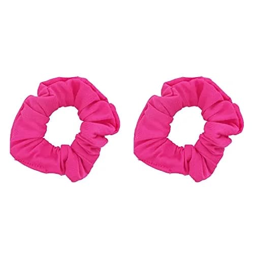 Motique Accessories Solid Scrunchies for Women, Set of 2, Hot Pink | No-Crease, Gentle Hold for All Hair Types thumbnail 1