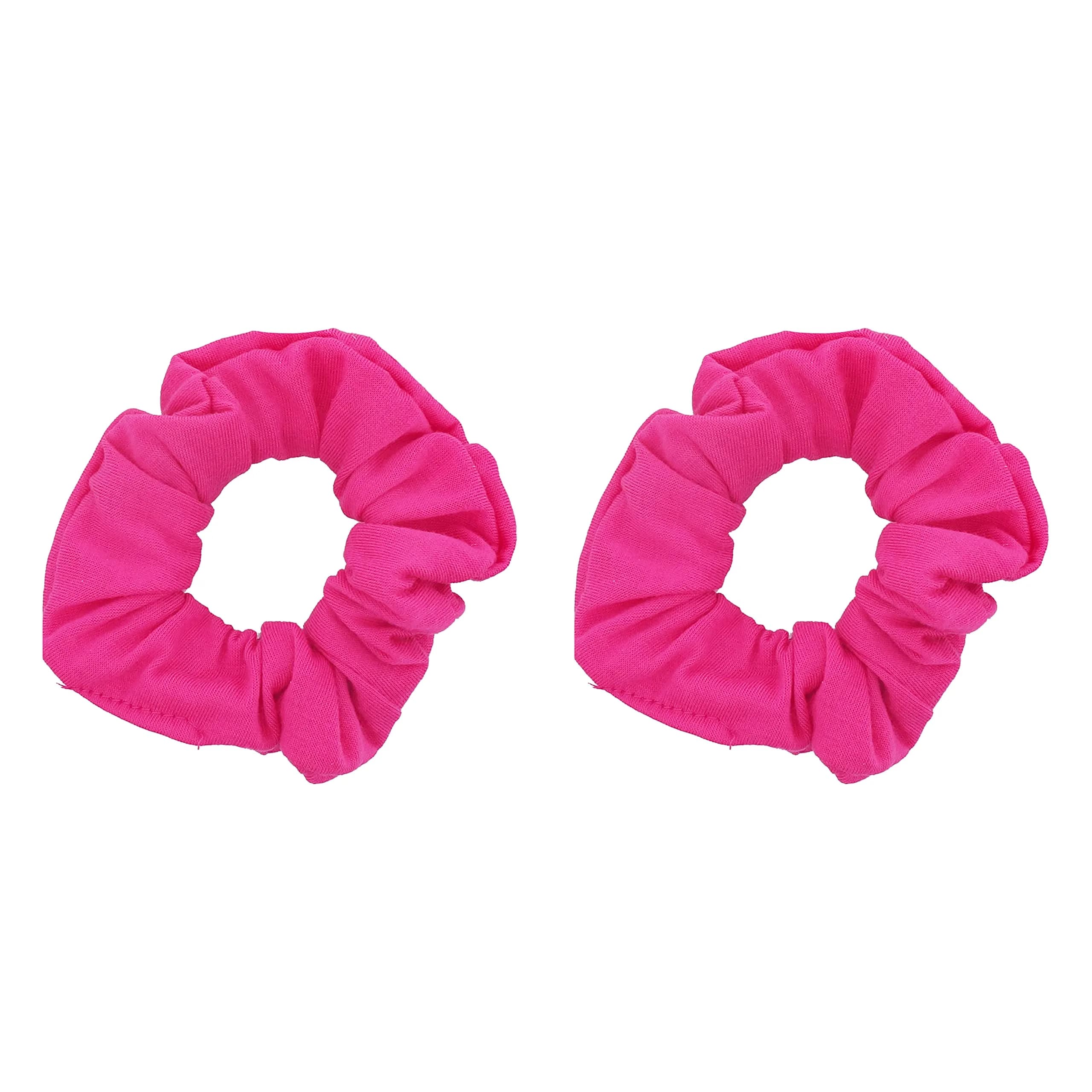 Motique Accessories Solid Scrunchies for Women, Set of 2, Hot Pink | No-Crease, Gentle Hold for All Hair Types