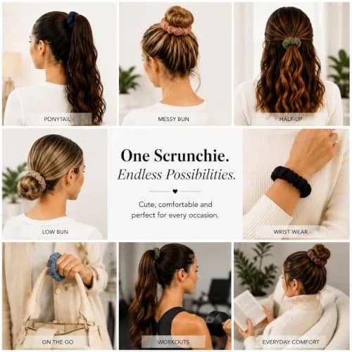 Motique Accessories Solid Scrunchies for Women, Set of 2, Hot Pink | No-Crease, Gentle Hold for All Hair Types thumbnail 2