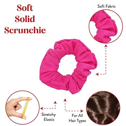 Motique Accessories Solid Scrunchies for Women, Set of 2, Hot Pink | No-Crease, Gentle Hold for All Hair Types thumbnail 4