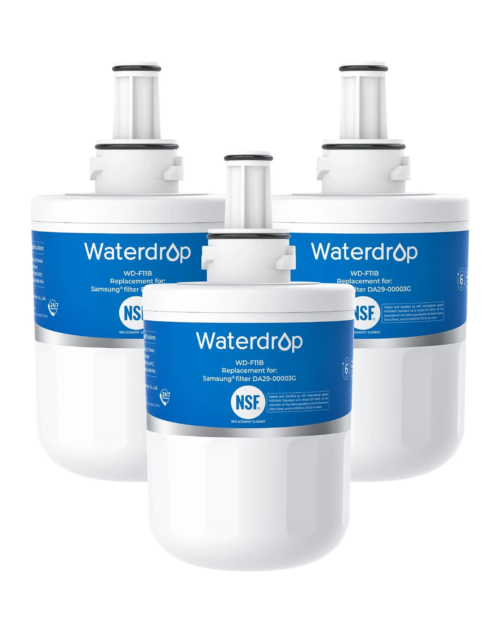 Waterdrop WD-FF11B Refrigerator Water Filter Replacement 3-Pack | NSF Certified for Chlorine, Taste & Odor Reduction - main product image