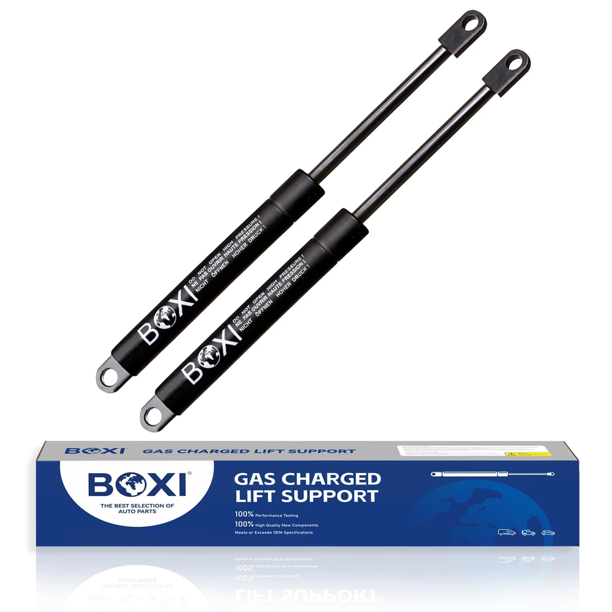 BOXI 2pcs Universal Lift Supports 10in Extended, 6.75in Compressed | 51 Lbs Force, Metal, Black - main product image
