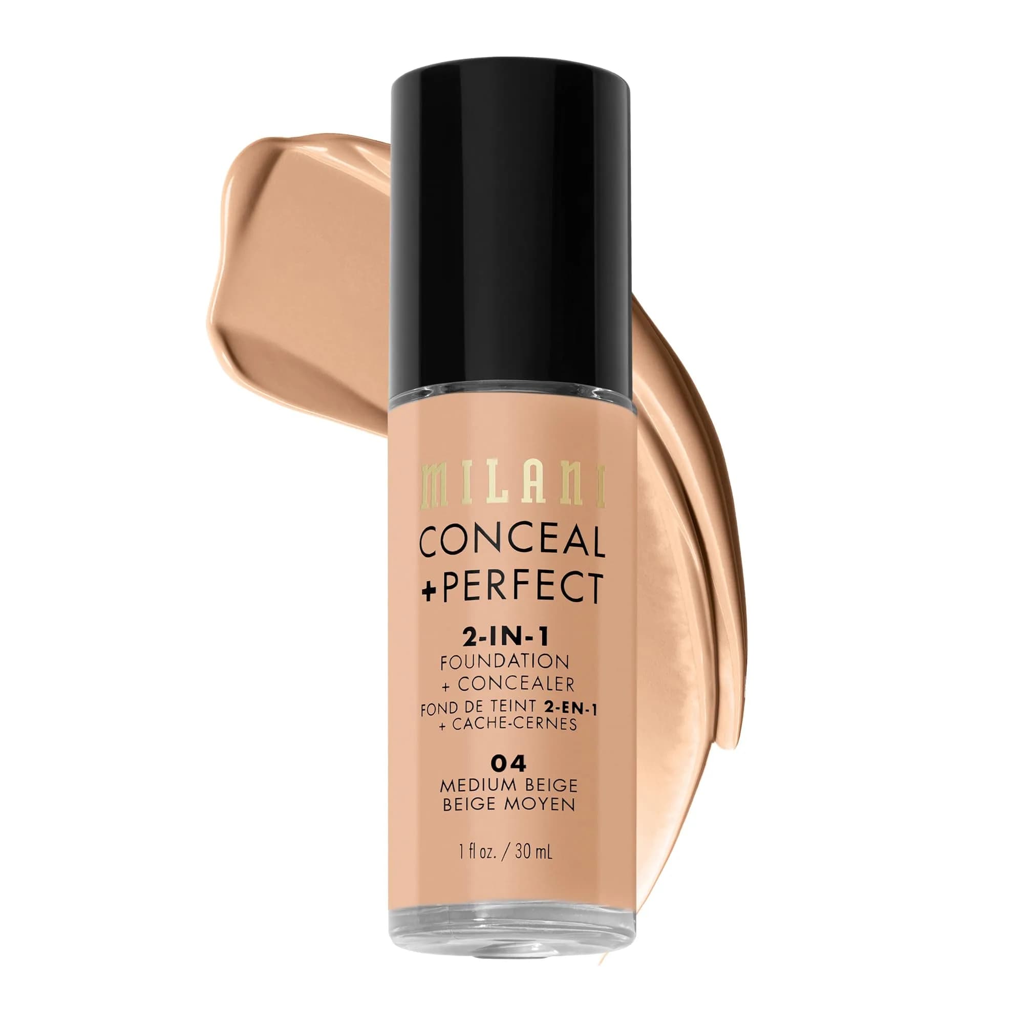 Milani Conceal + Perfect 2-in-1 Foundation + Concealer Makeup Medium Beige 30ml (1 Fl Oz) | Water-Resistant Full Coverage - main product image