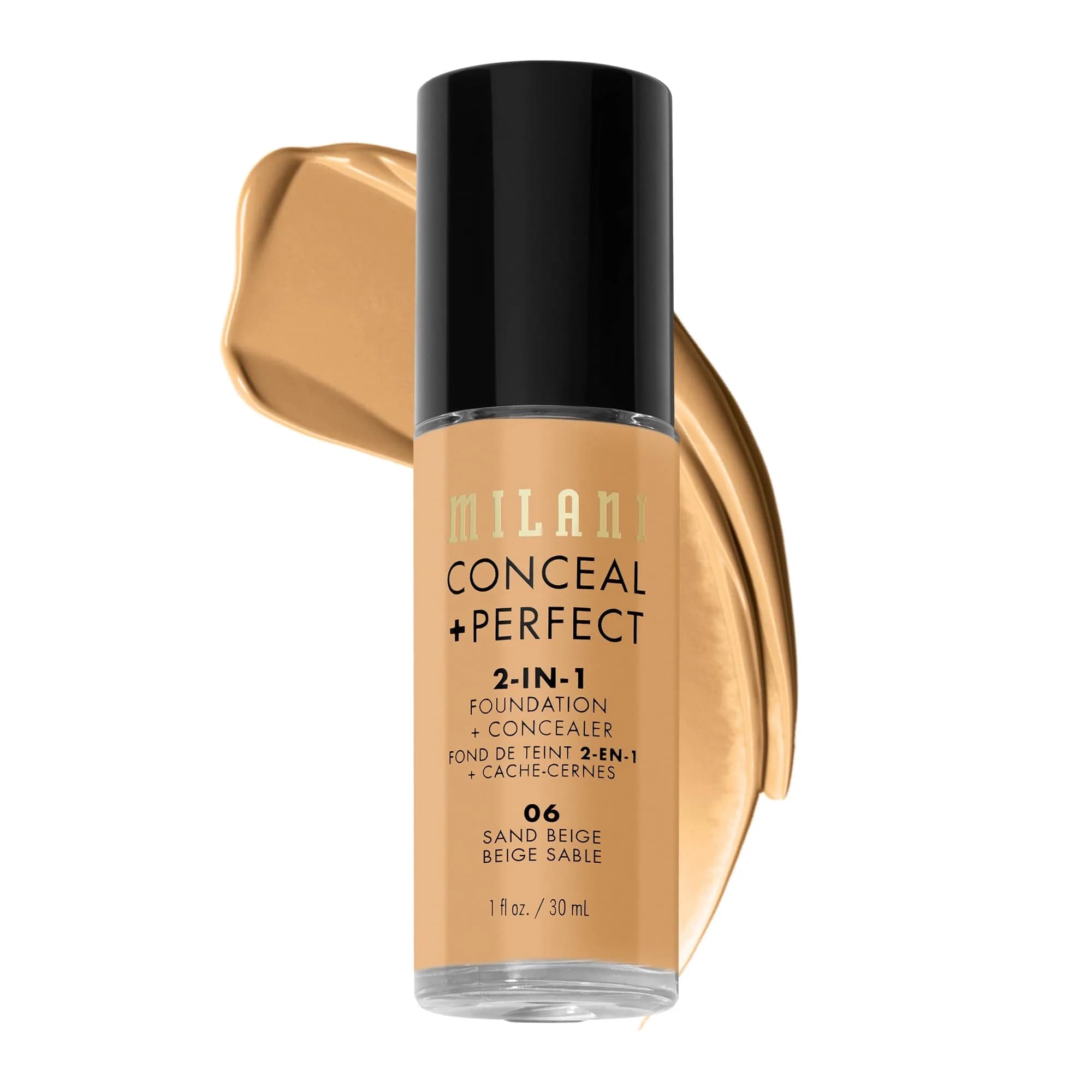 Milani Conceal + Perfect 2-in-1 Foundation + Concealer 06-Sand Beige | Full Coverage, Natural Matte Finish (110 characters) — 06-Sand Beige
