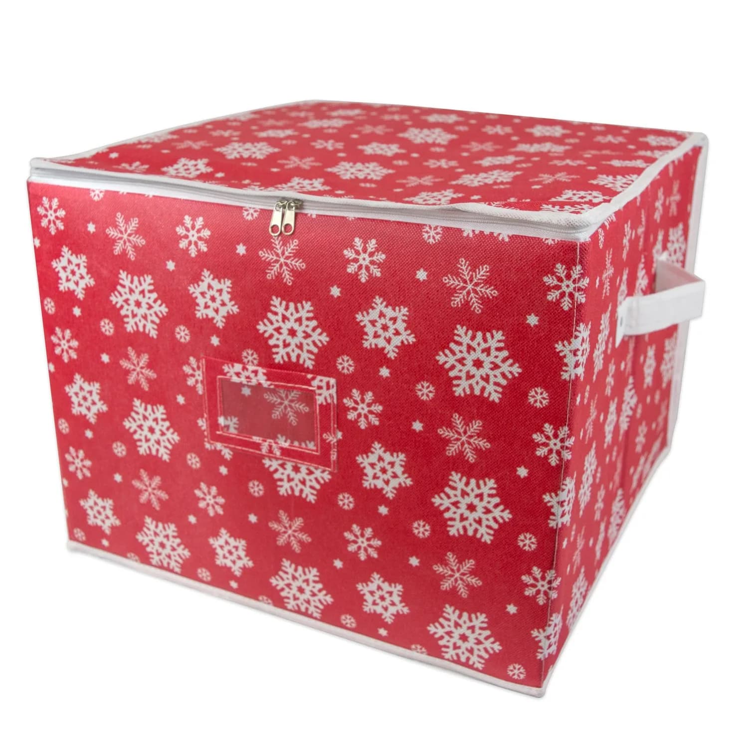 DII Christmas Ornament Storage Box with Dividers 16x16x13" Holds 75 Ornaments — Snowflakes