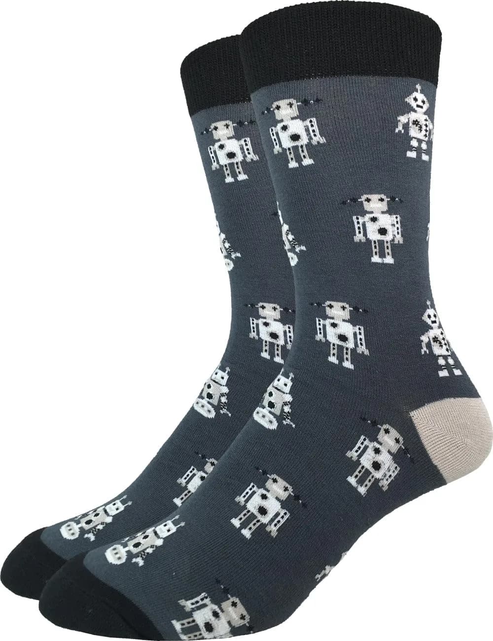 Good Luck Sock Men's Grey Robot Crew Socks Large (Shoe size 7-12) | Fun, Durable & Breathable Socks for Men - main product image