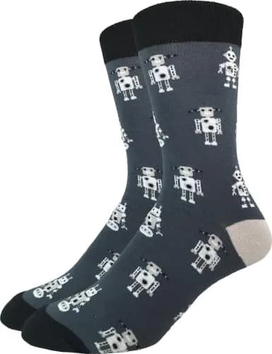 Good Luck Sock Men's Grey Robot Crew Socks Large (Shoe size 7-12) | Fun, Durable & Breathable Socks for Men thumbnail 1