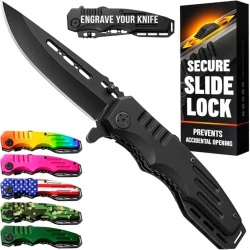 Grand Way Safety Lock Pocket Knife 3.4" Blade | Folding Tactical with Aluminum Handle for EDC & Camping thumbnail 1