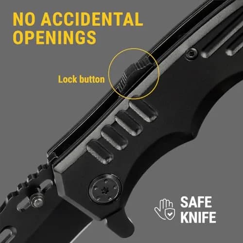 Grand Way Safety Lock Pocket Knife 3.4" Blade | Folding Tactical with Aluminum Handle for EDC & Camping thumbnail 3