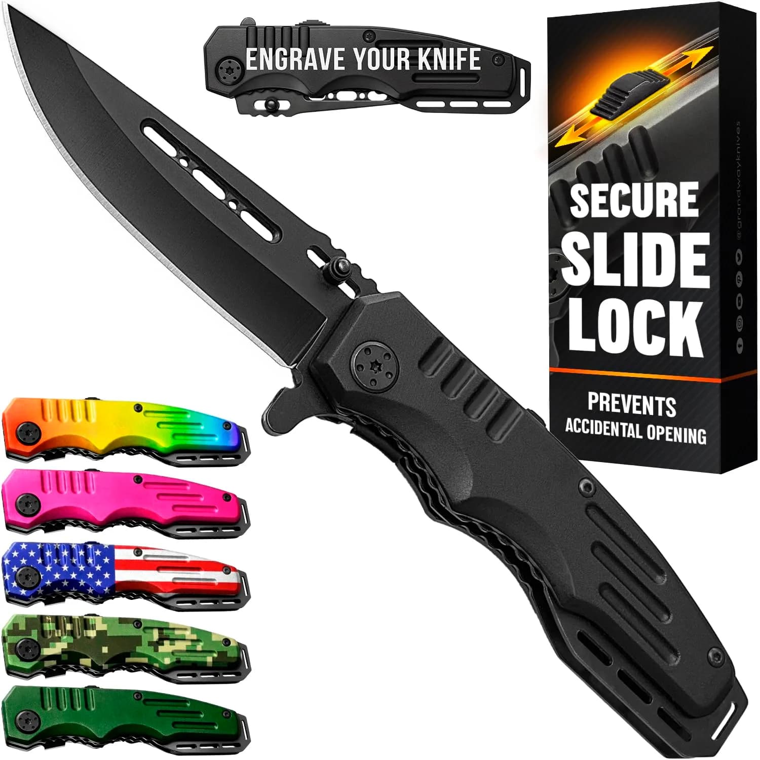 Grand Way Safety Lock Pocket Knife 3.4" Blade | Folding Tactical with Aluminum Handle for EDC & Camping - main product image