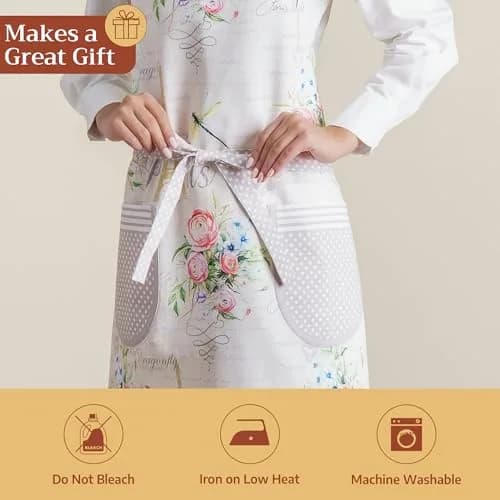 Maison d' Hermine Aprons for women with Pocket 100% Cotton | Stylish European Design, Full Coverage thumbnail 5