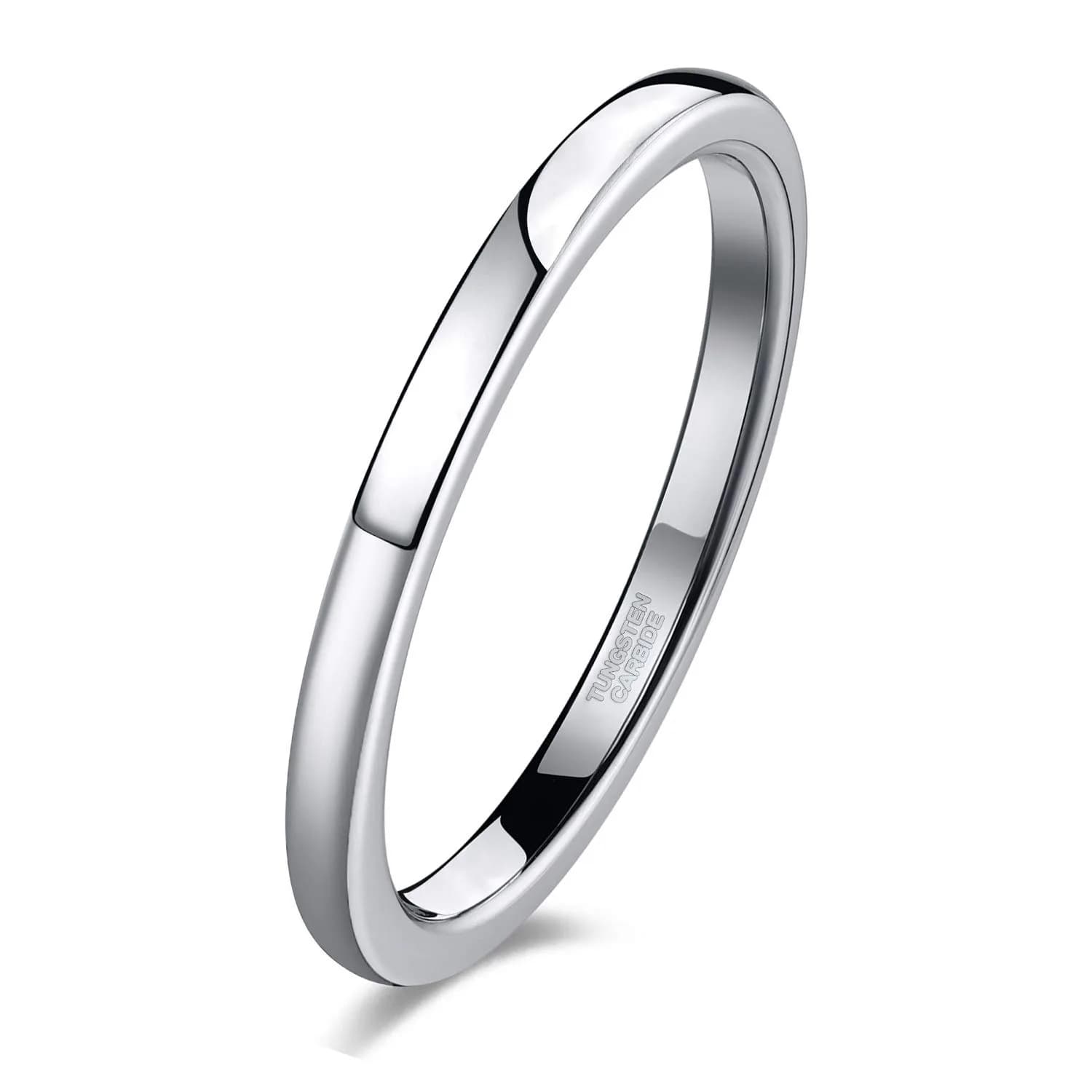 TRUMIUM 2mm 24K Gold Plated Tungsten Ring for Women Size 5 | Scratch-Resistant, Hypoallergenic, Classic Dome Design — 2mm silver plated