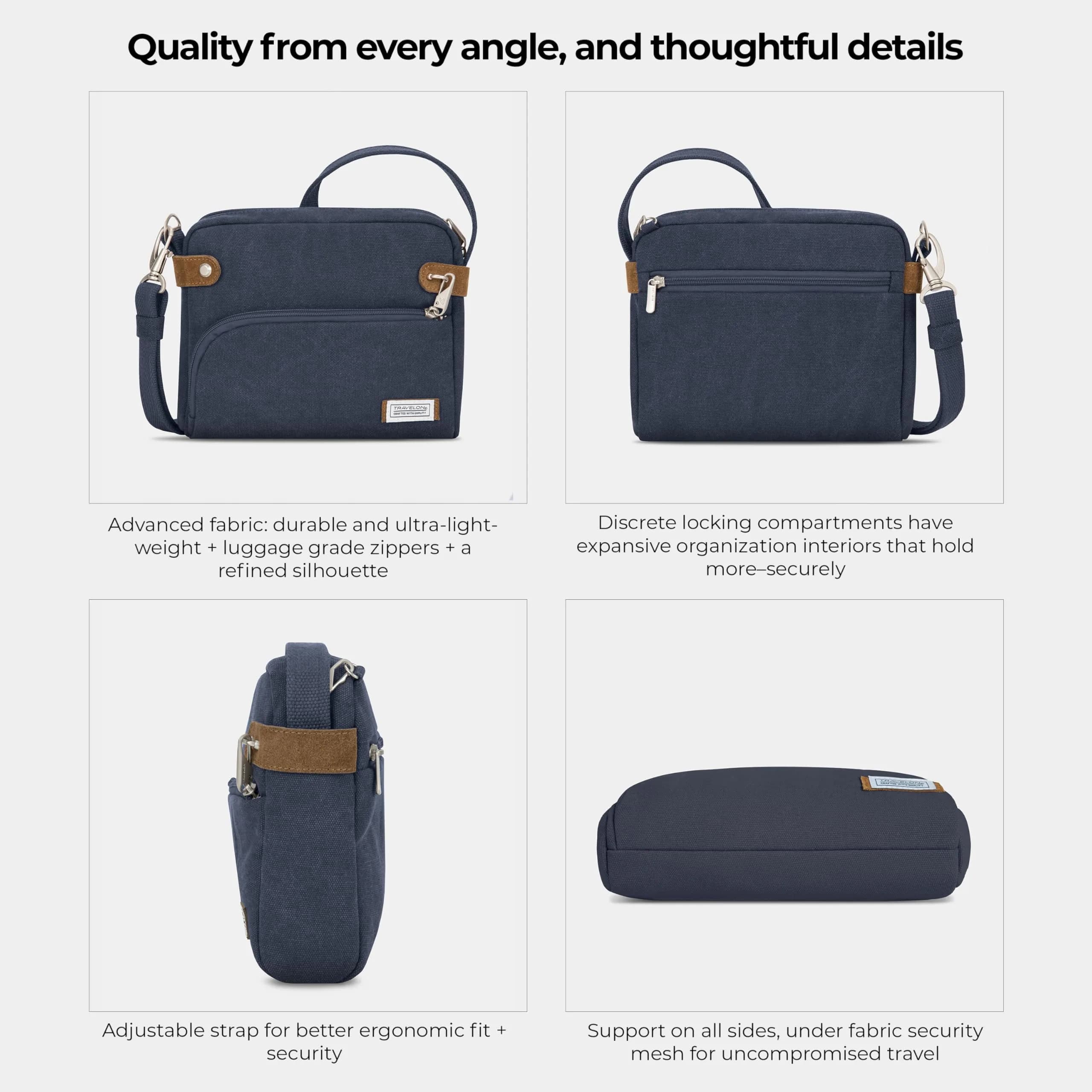 Travelon Anti-Theft Heritage Crossbody Bag Blue 24cm (9.5"W x 8"H x 2.5"D) | Secure & Stylish Travel Companion - view 7