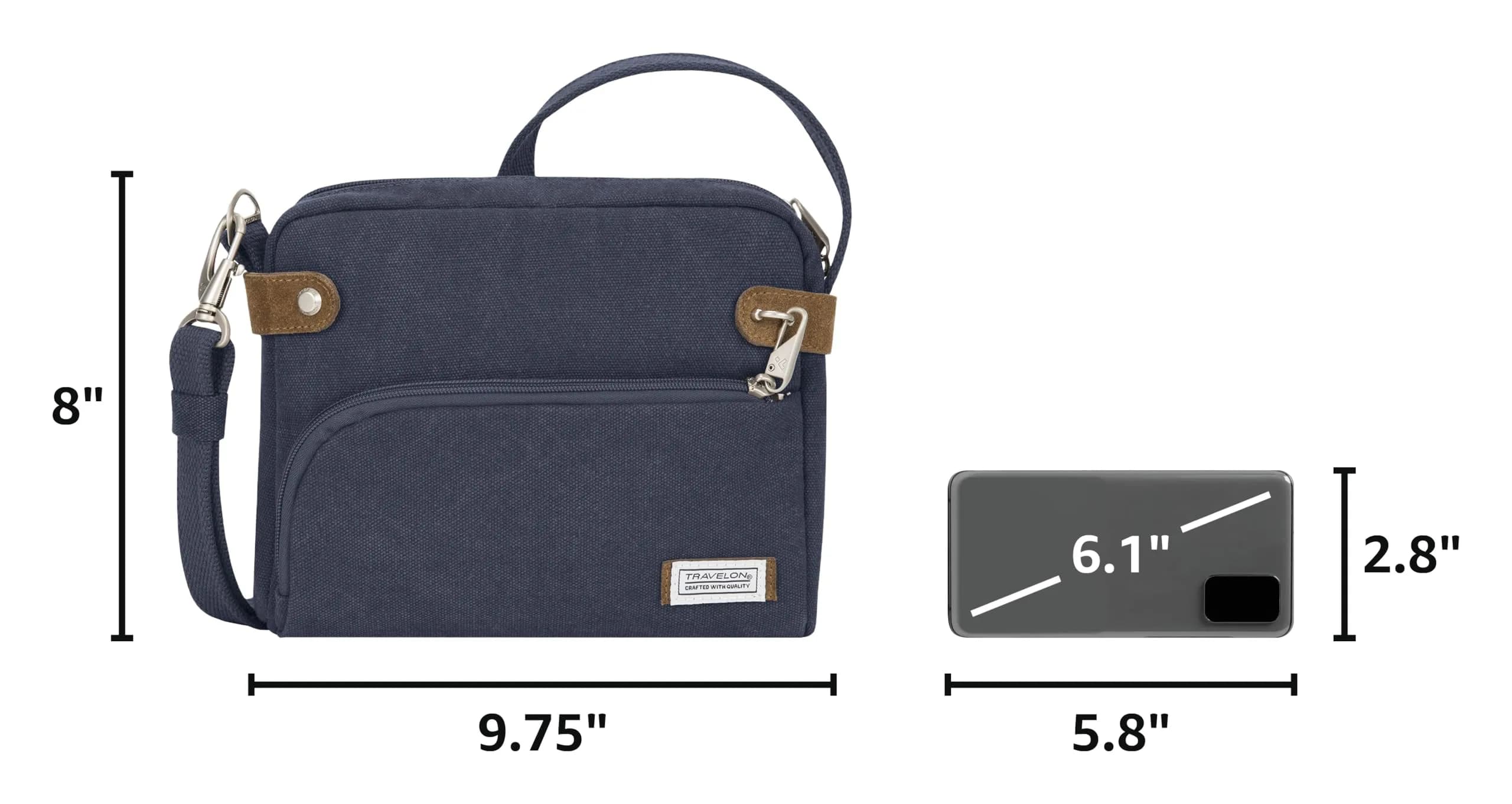 Travelon Anti-Theft Heritage Crossbody Bag Blue 24cm (9.5"W x 8"H x 2.5"D) | Secure & Stylish Travel Companion - view 3