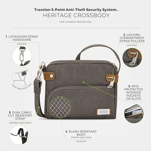 Travelon Anti-Theft Heritage Crossbody Bag Pewter 20cm (7.9in) x 24cm (9.5in) x 6.4cm (2.5in) | Secure Travel Companion thumbnail 4