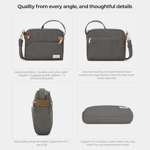Travelon Anti-Theft Heritage Crossbody Bag Pewter 20cm (7.9in) x 24cm (9.5in) x 6.4cm (2.5in) | Secure Travel Companion thumbnail 6