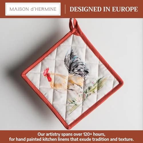 Maison d' Hermine Pot Holders 8" x 8" | 100% Quilted Cotton, European Design, Made in India thumbnail 2