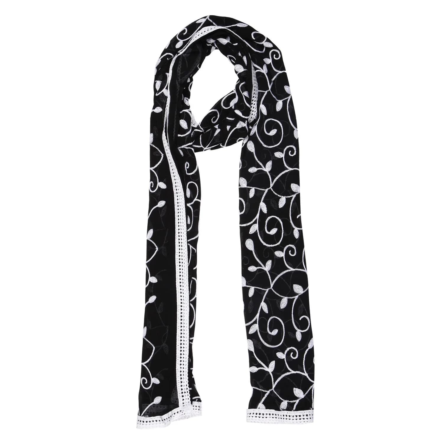 DUPATTA BAZAAR Embroidered Chiffon Dupatta 93x42 inch | White on Black - view 4