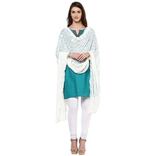 DUPATTA BAZAAR Embroidered Cream Chiffon Dupatta 93x42 inch (236x107 cm) | Soft Wrap for Ethnic & Western Outfits thumbnail 1