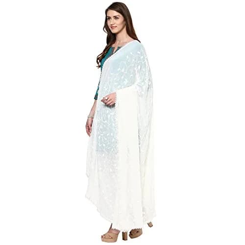 DUPATTA BAZAAR Embroidered Cream Chiffon Dupatta 93x42 inch (236x107 cm) | Soft Wrap for Ethnic & Western Outfits thumbnail 2
