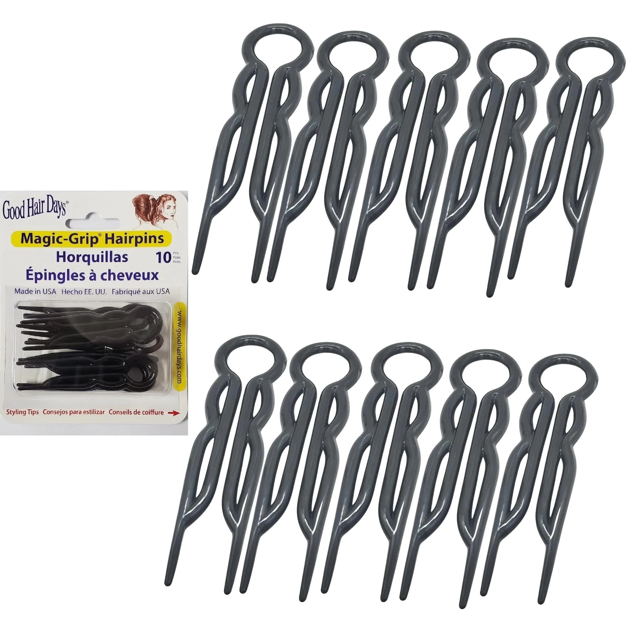 Good Hair Days Magic-Grip U-Shaped Hair Pins - Black, Set of 10 | Strong Hold Styling - main product image