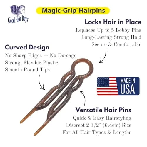 Good Hair Days Magic-Grip Hairpins, 10 Styling U-Pins for Strong Hold | Flexible Plastic for All Hair Types thumbnail 4