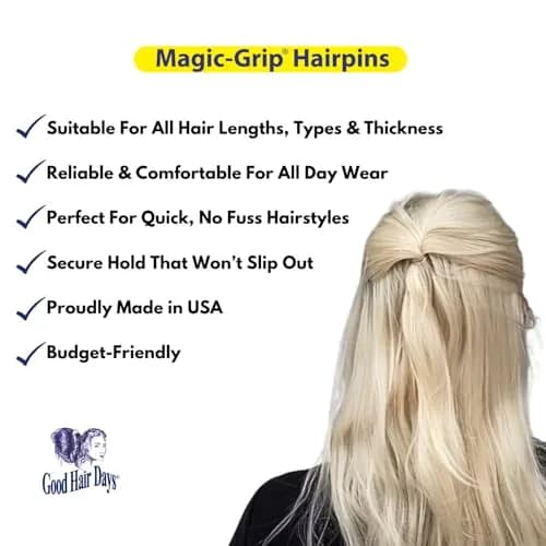 Good Hair Days Magic-Grip Hairpins, 10 Styling U-Pins for Strong Hold | Flexible Plastic for All Hair Types thumbnail 3
