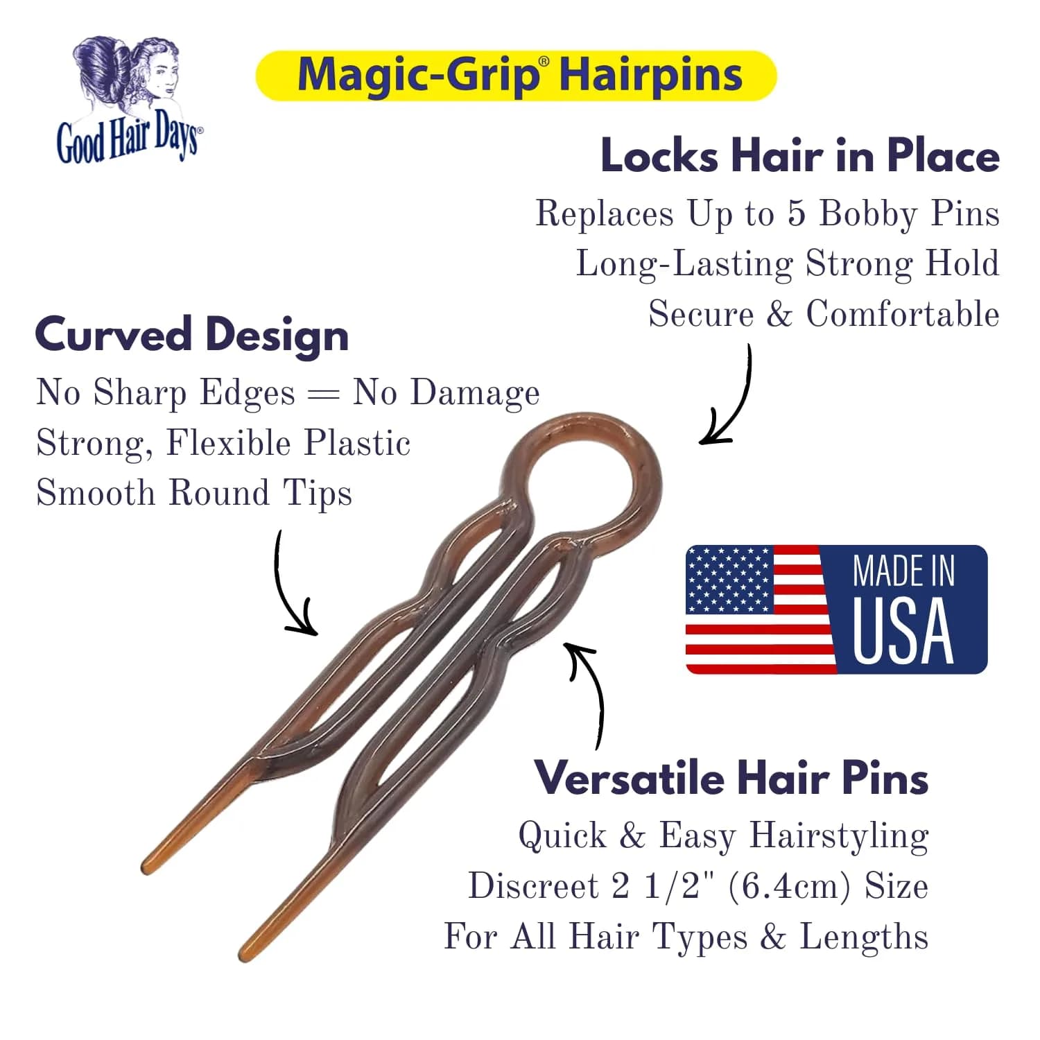 Good Hair Days Magic-Grip U-Shaped Hair Pins - Black, Set of 10 | Strong Hold Styling - view 4