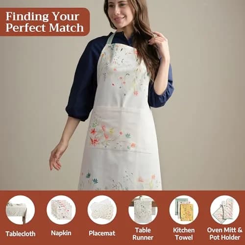 Maison d' Hermine Aprons for women with Pocket 100% Cotton | Stylish European Motifs, Full Coverage thumbnail 4