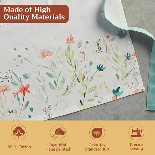 Maison d' Hermine Aprons for women with Pocket 100% Cotton | Stylish European Motifs, Full Coverage thumbnail 3