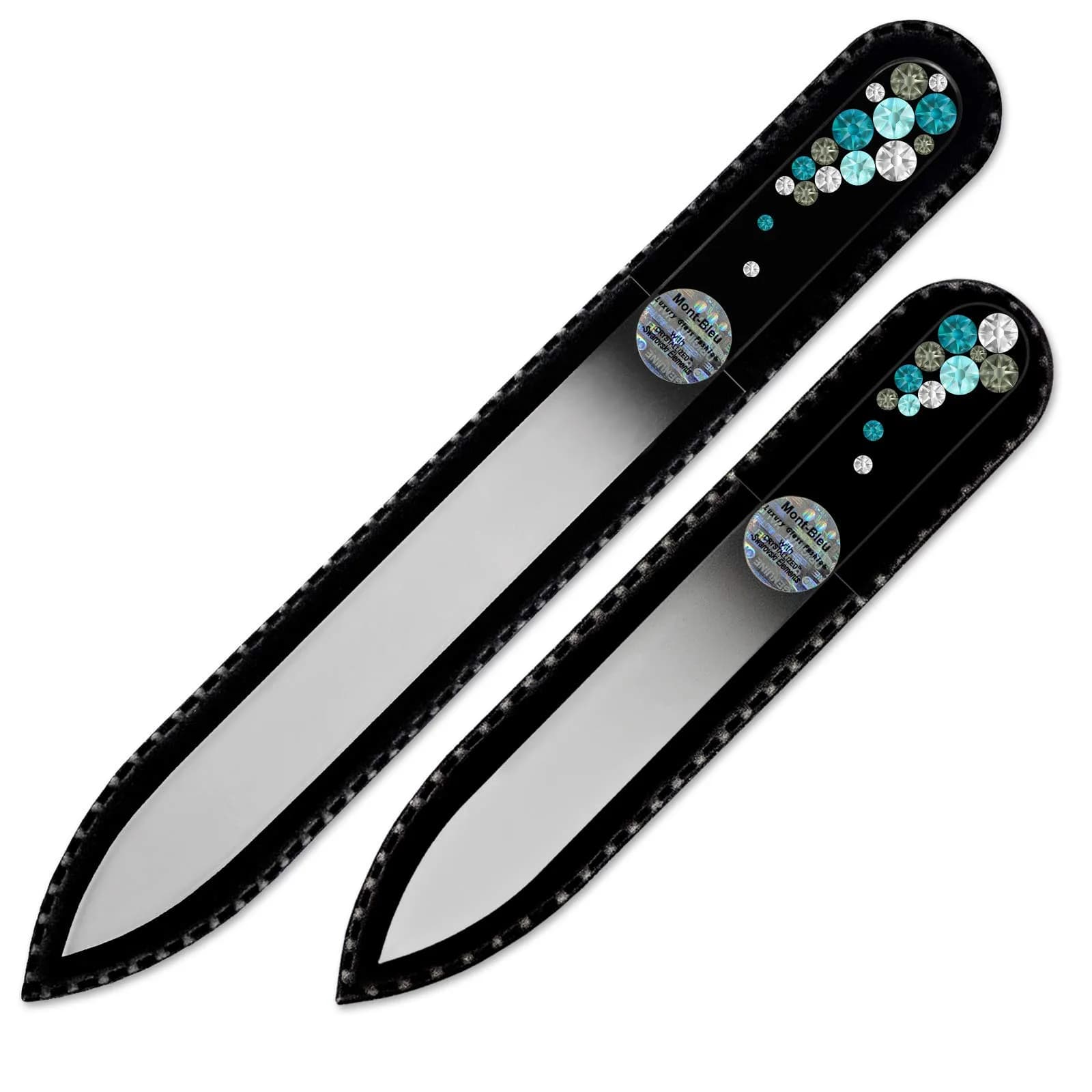 Mont Bleu Set of 2 Crystal Nail Files with Crystals | Genuine Czech Tempered Glass, Fine Grit — Turquise