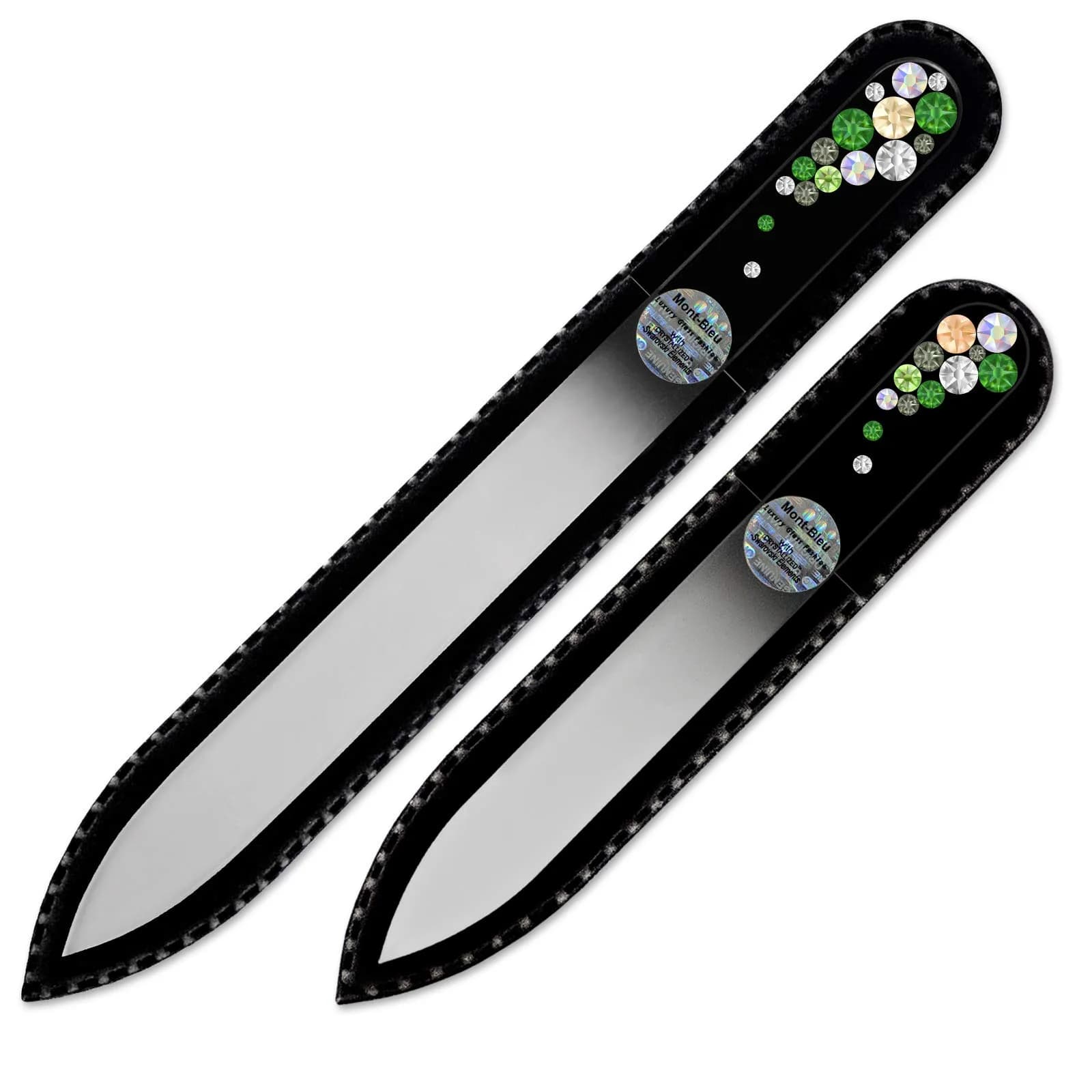 Mont Bleu Set of 2 Crystal Nail Files with Crystals | Genuine Czech Tempered Glass, Fine Grit — Fern Green