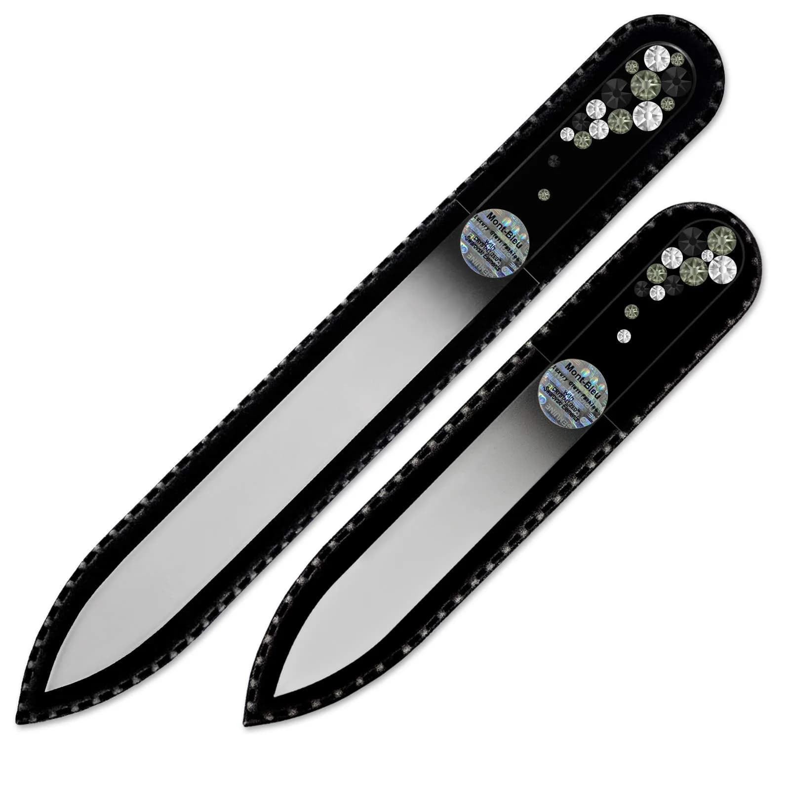 Mont Bleu Set of 2 Black Glass Nail Files with Crystals | Fine Grit for Natural Nails - main product image