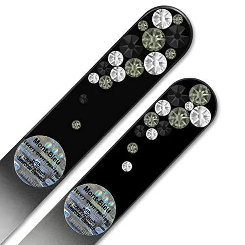 Mont Bleu Set of 2 Black Glass Nail Files with Crystals | Fine Grit for Natural Nails thumbnail 5