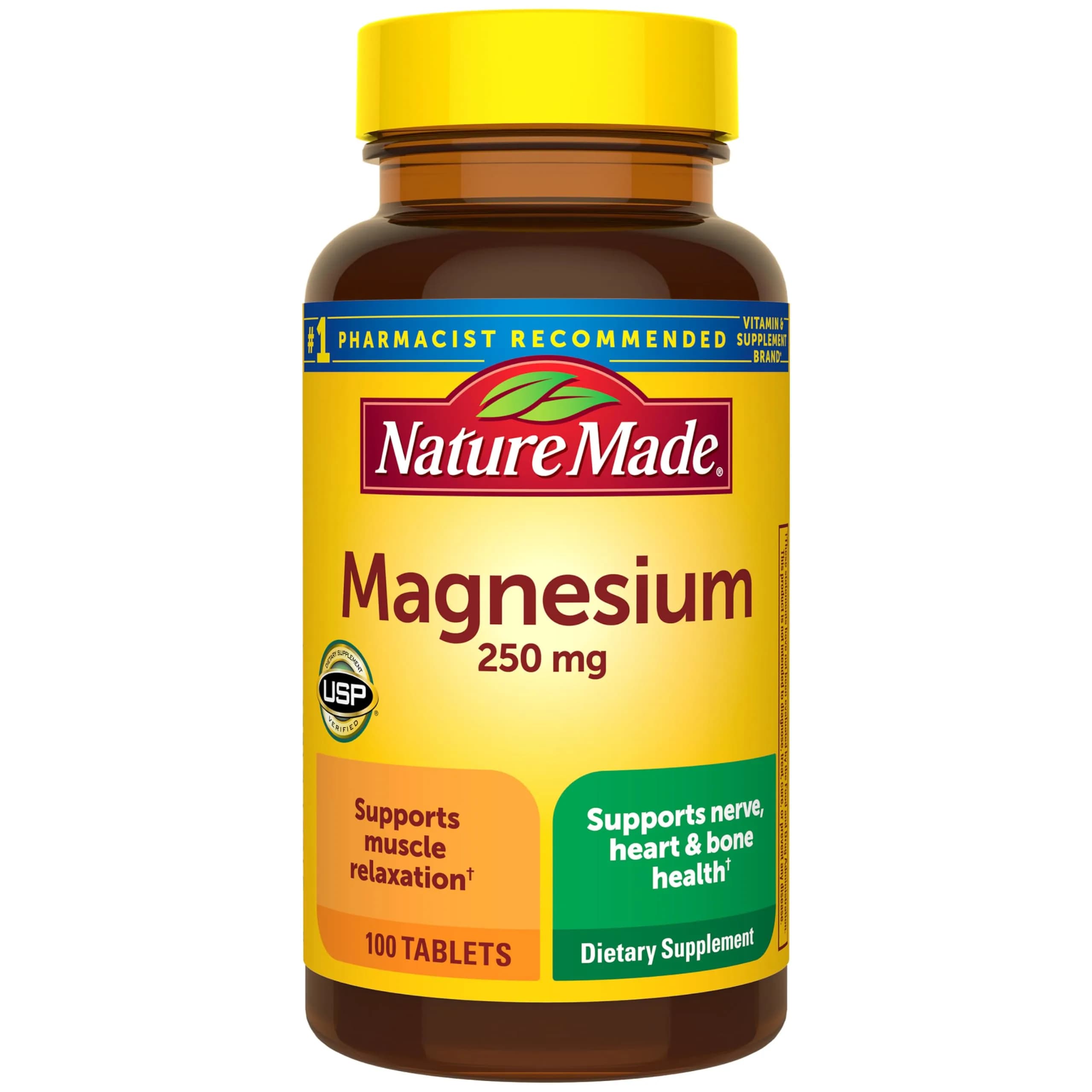 Nature Made Magnesium Oxide 250 mg Tablets 100 Count | Essential Mineral for Muscle, Heart, Bone & Nerve Health — No Color