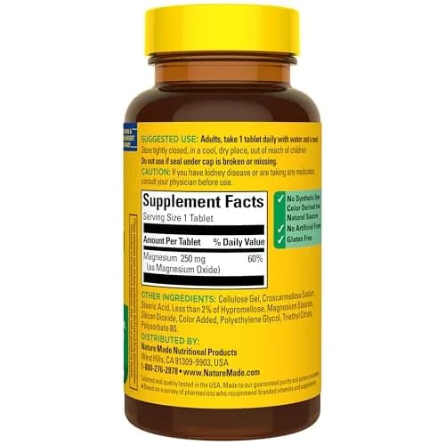 Nature Made Magnesium Oxide 250 mg Tablets 100 Count | Essential Mineral for Muscle, Heart, Bone & Nerve Health thumbnail 8