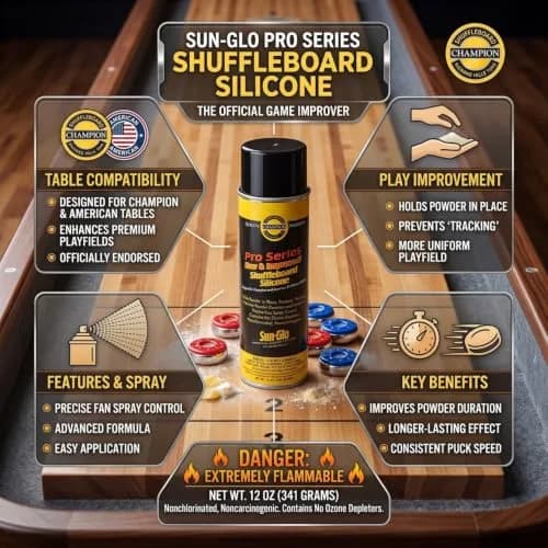 Sun-Glo Shuffleboard Maintenance Bundle: Speed 6 Medium Speed Powder Wax (16 oz) & Silicone Spray (12 oz) | Complete Care Kit for Small Tables thumbnail 5