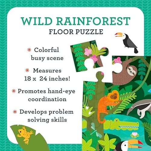 Petit Collage Floor Puzzle Wild Rainforest 24-Pieces | Bright, Eco-Friendly Kids Puzzle thumbnail 4