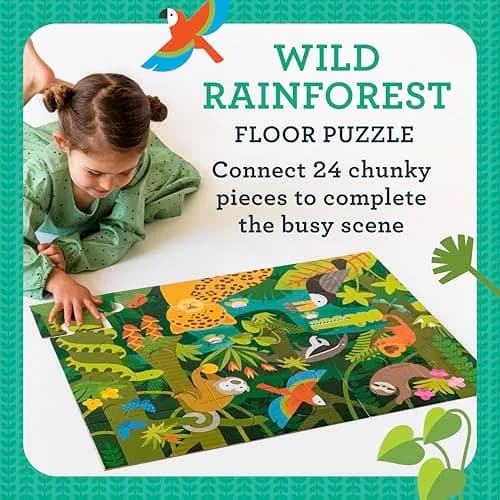 Petit Collage Floor Puzzle Wild Rainforest 24-Pieces | Bright, Eco-Friendly Kids Puzzle thumbnail 2