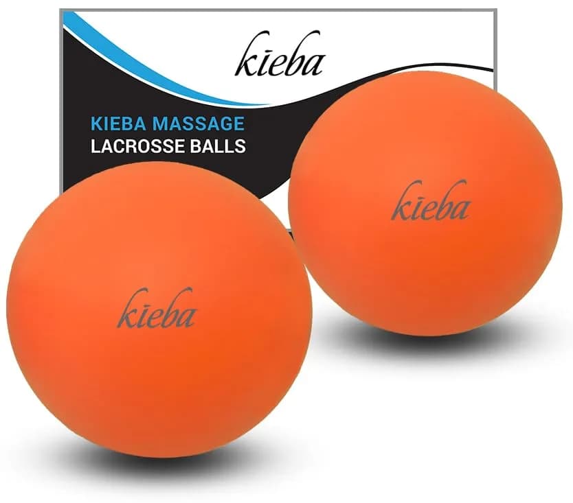Kieba Massage Lacrosse Balls (2.5 in / 6.35 cm) for Myofascial Release, Trigger Point Therapy, Muscle Knots, Yoga Therapy | Set of 2 Firm Balls (Blue and Red) — Two Orange